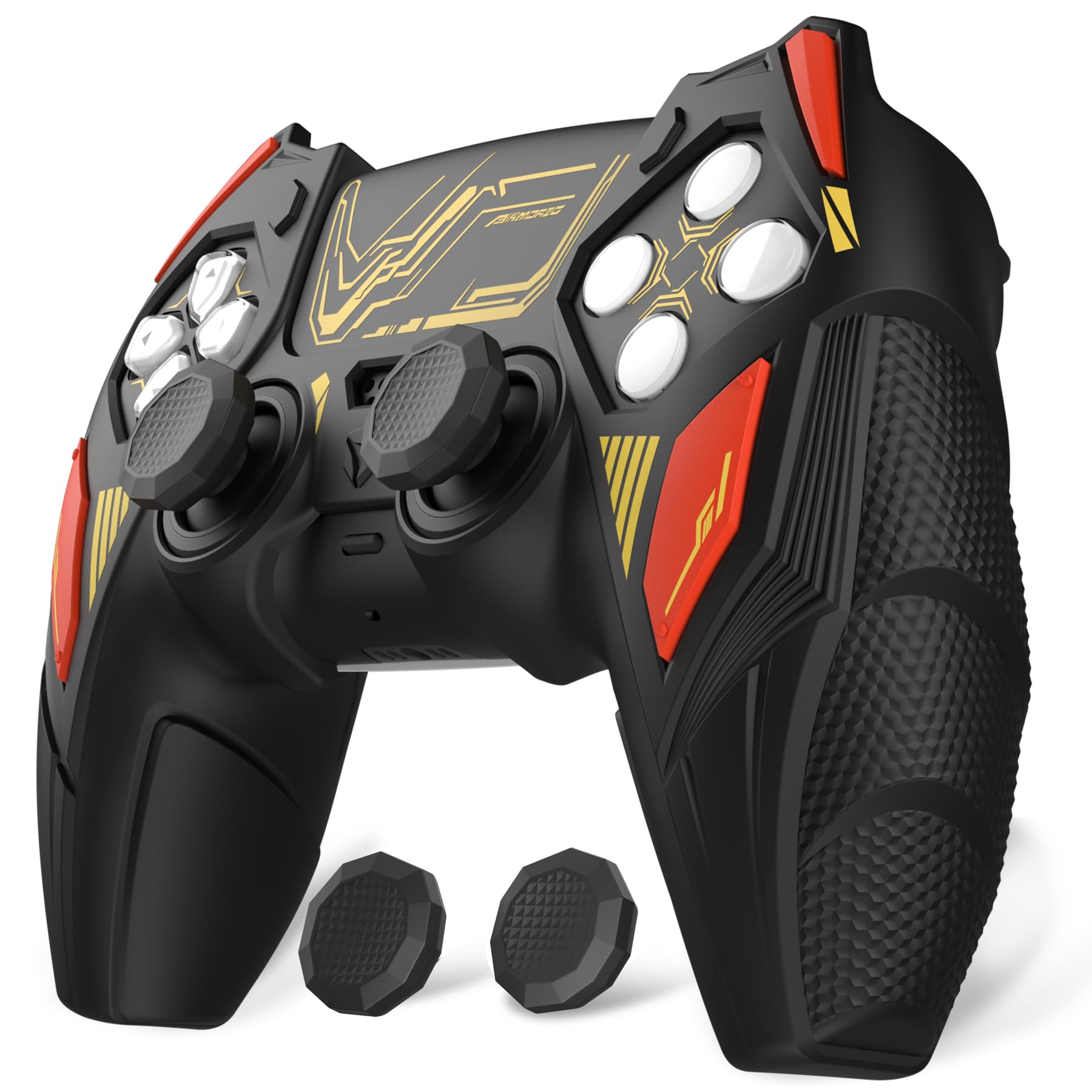 

PlayVital PS5 Controller Silicone Mecha Rhino Shockproof Protective Easy Includes Thumb Grips and Compatible with Charging Black Red Cover, Series,