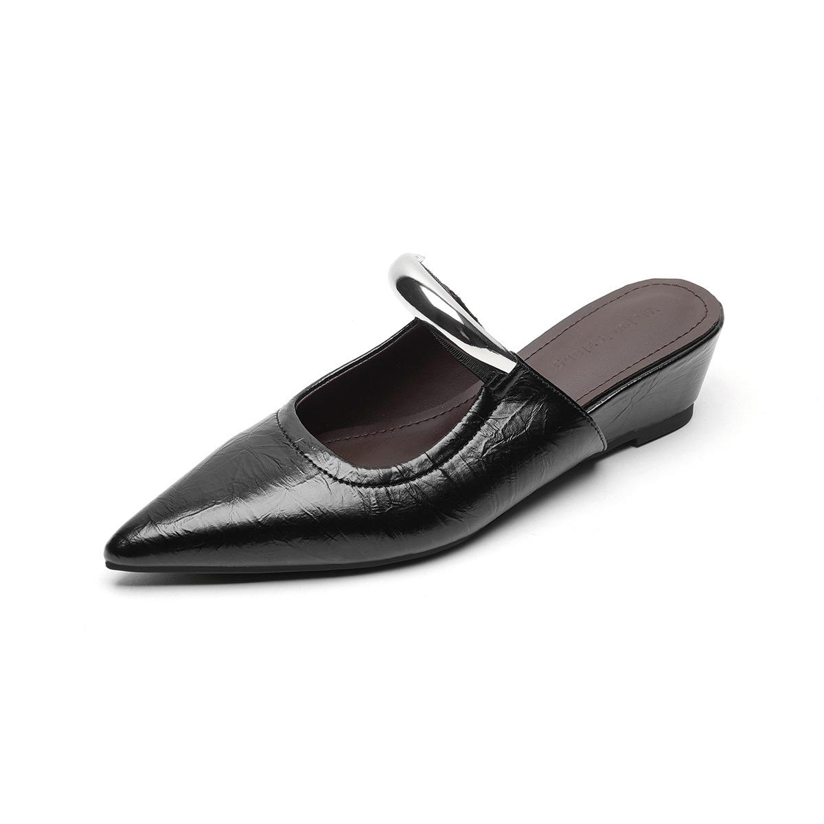 

Полушлепки на танкетке, женские летние, для улицы, увеличивающие рост, с острым носком, сандалии женские 42 чёрный