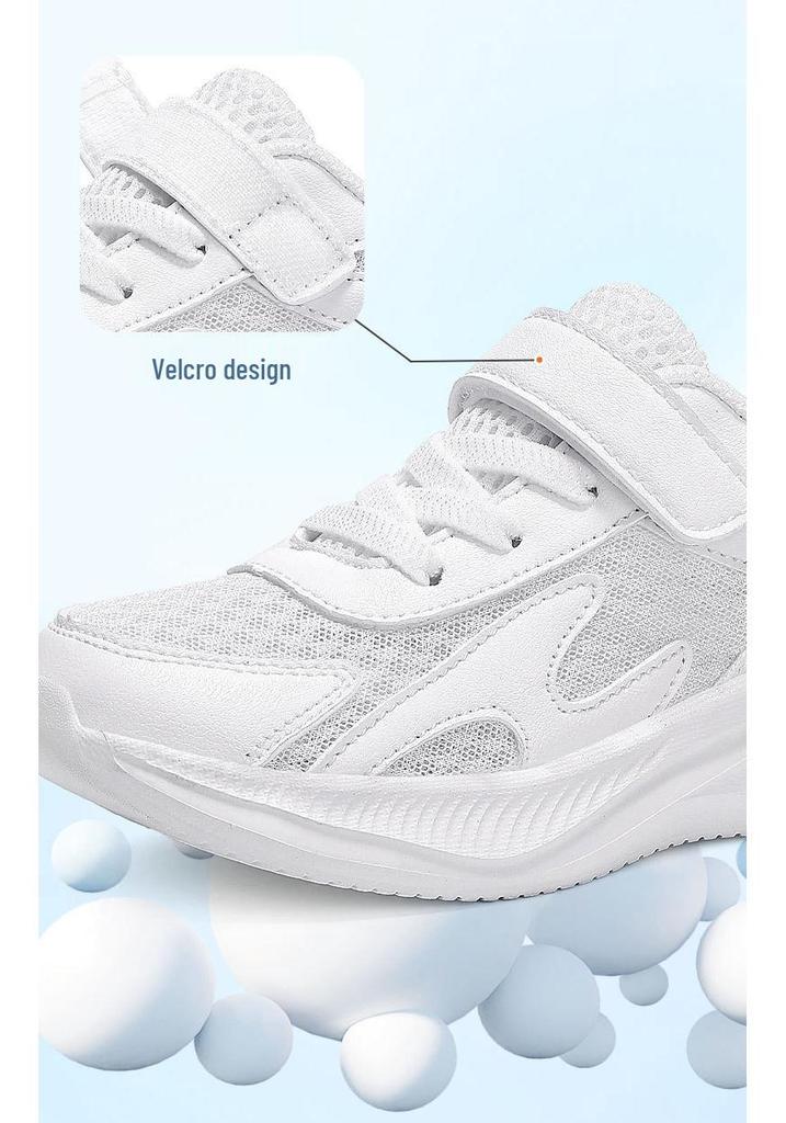 Boys' Non-slip Mesh Running Shoes - Soft Sole, White, for Spring & Autumn School Sports.