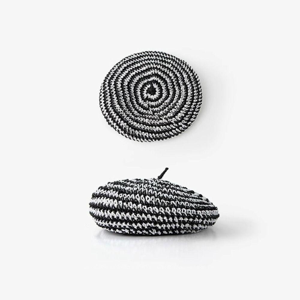 Thin French Crochet Beret Handmade Beach Weave Beret Boho Summer Straw Beret Holiday Wear