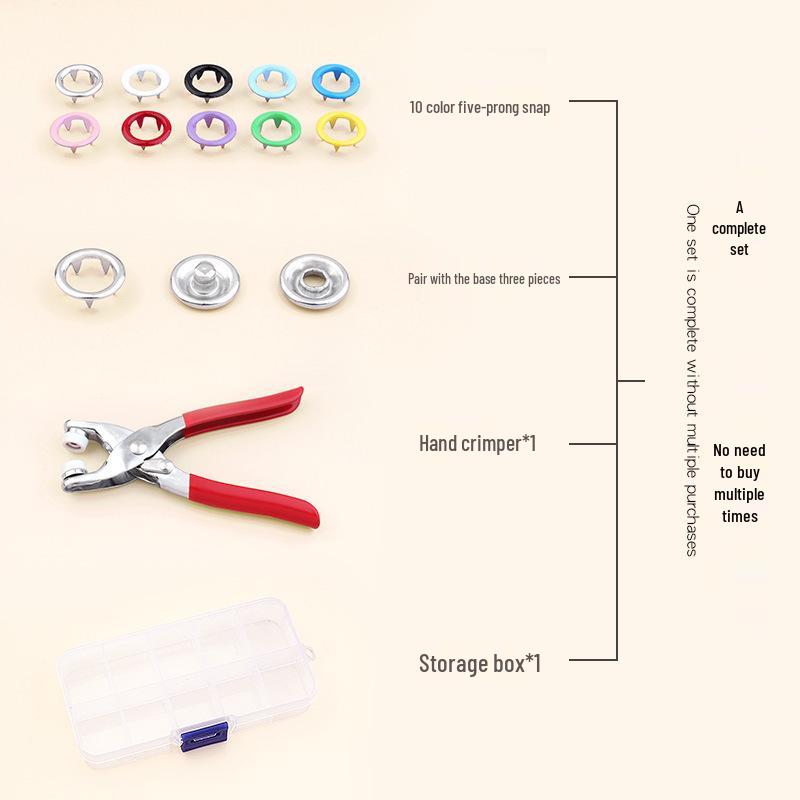 Five-Claw Snap Button Installation Set: No-Sew Rivets with Hand Press Pliers for Male-Female Multifunctional Concealed Fasteners