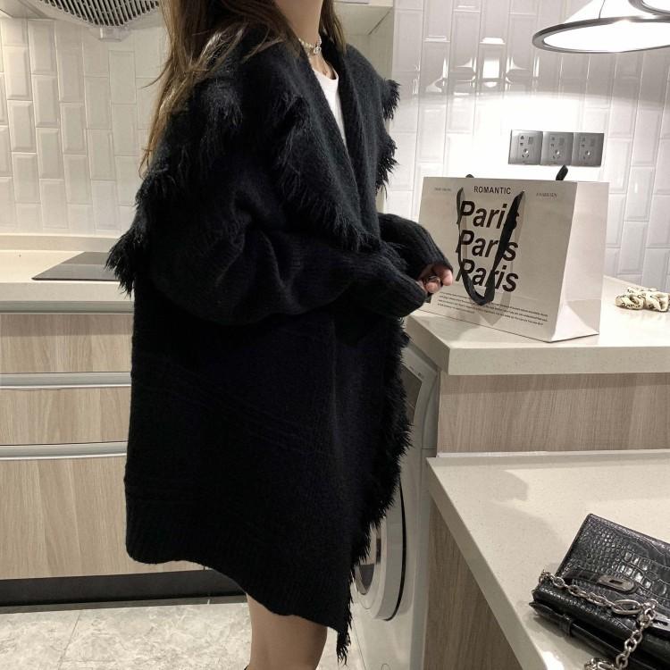 Tassel Knitted Sweater Cardigan Women's Autumn and Winter New Design Sense Niche Loose Lazy Wind Large Lapel Sweater Jacket