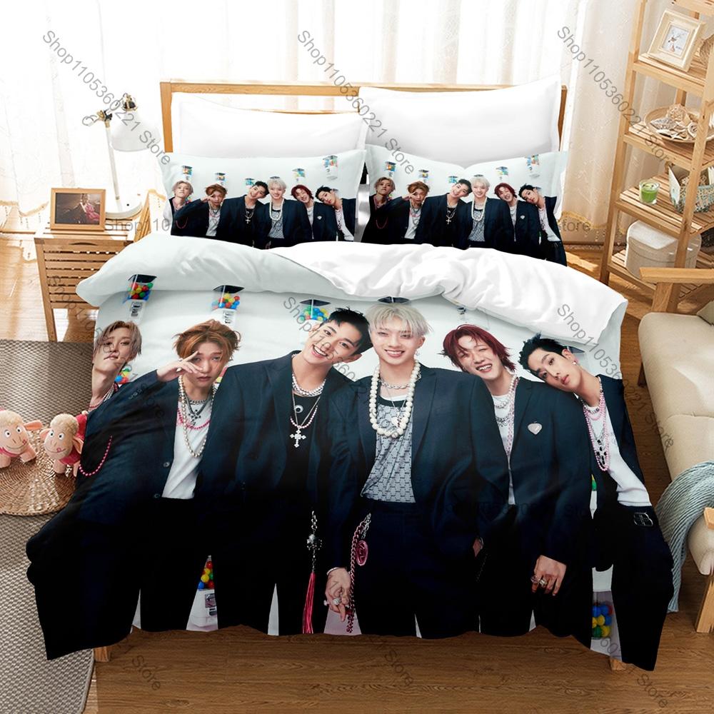 P1Harmony K-pop Bedding Set, Duvet Cover + 2 Pillowcases, Idol Group Graphic Bed Linens for Home & Dorm Use
