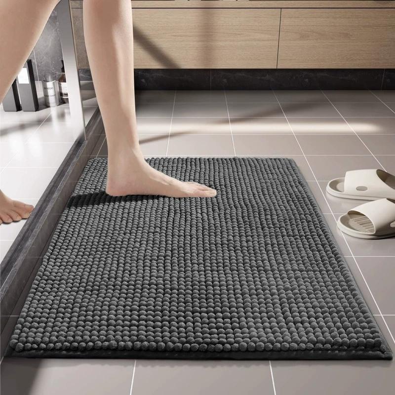 Chenille Bath Mats Encrypted Thickened Short Plush Strong Water-absorbent Non-slip Bathroom Rug Carpet Quick-drying Foot Mat