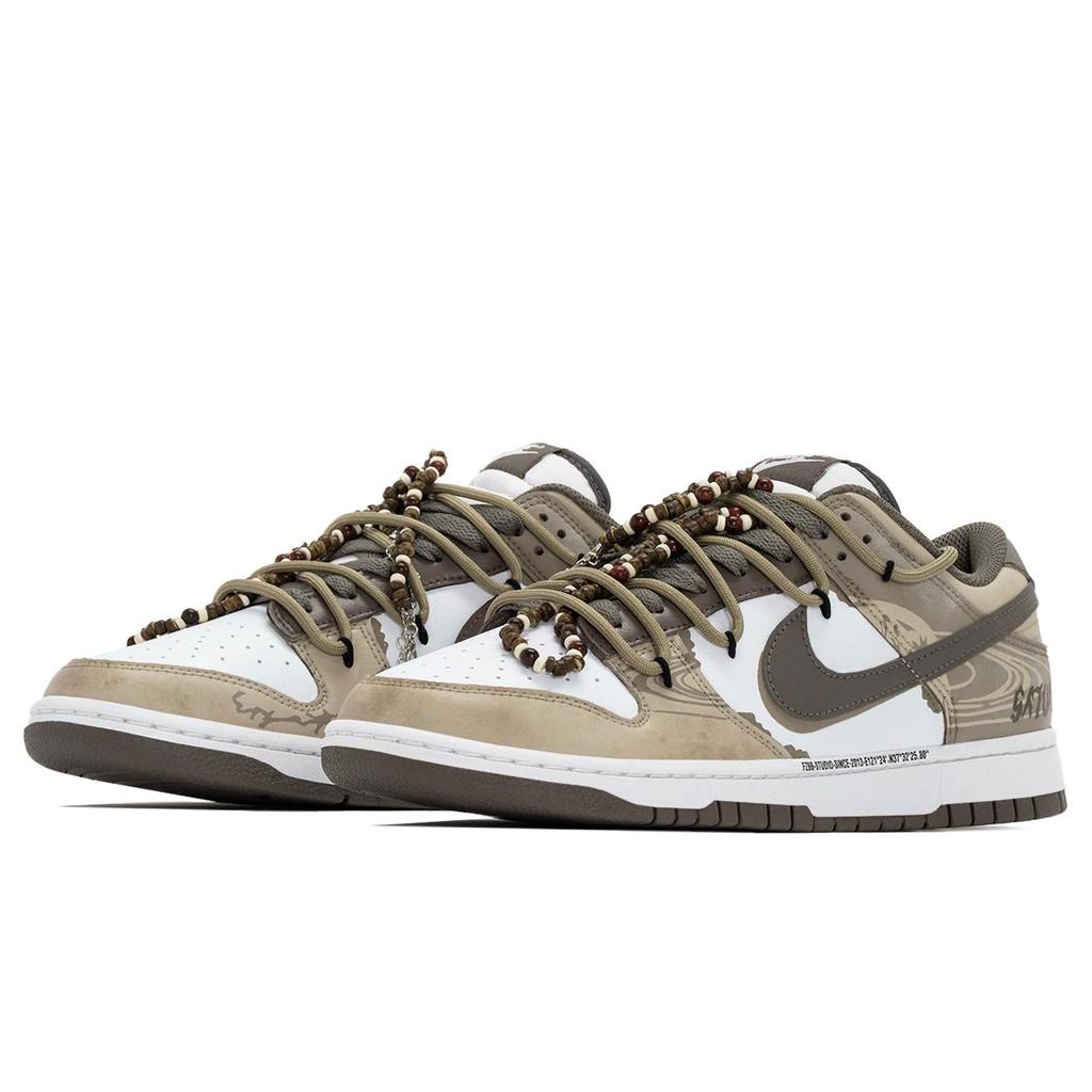 Nike Dunk Misterul Abrasiunii Sălbatice Rezistente la Abraziune Rezistente la Abraziune Pantofi de Skateboard cu Top Jos Bărbați Bej Maro HF5441-111(EchipaA-)