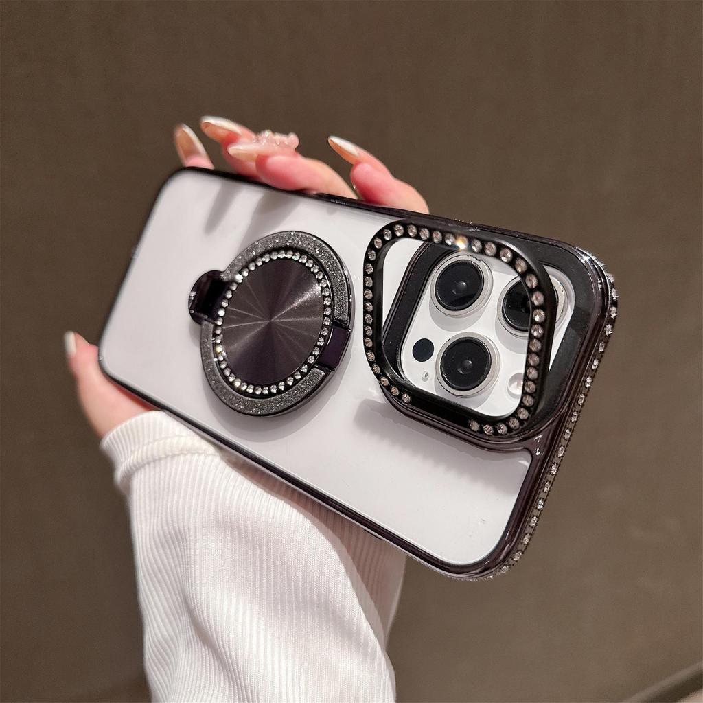 Diamond Mirror iPhone 17 Case: Yellowing-Resistant Lens, Double Bracket, 16 Pro Max Compatible