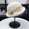 Sweet Light Luxury Trendy Top Hat Retro Flower Wool Pot Hat Fashion Warped Beret Autumn and Winter Warm Pot Hat Women