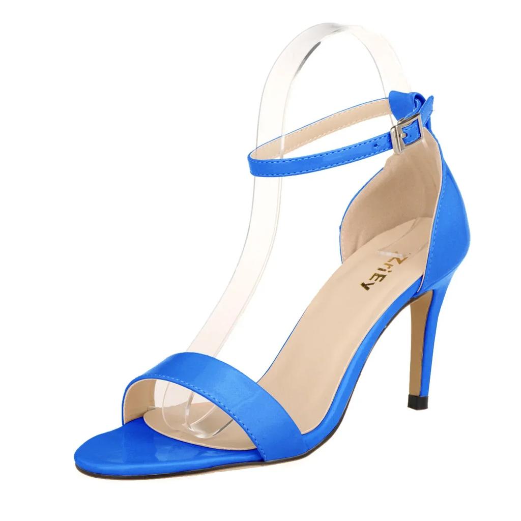 Women Open Toe Ankle Strap Sandals Stiletto Elegant Wedding Party Dress Shoes 9cm Mid High Heels  Summer Classic Sexy Pumps