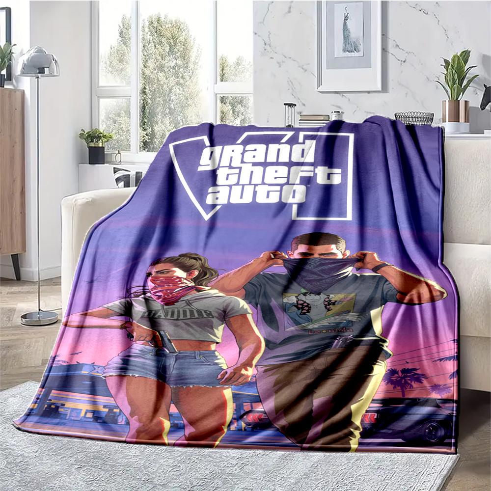 GTA 6 Theme Printed Blanket - Perfect for Couch, Bed, Travel & Outdoor Use | Machine Washable, Cozy & Durable.