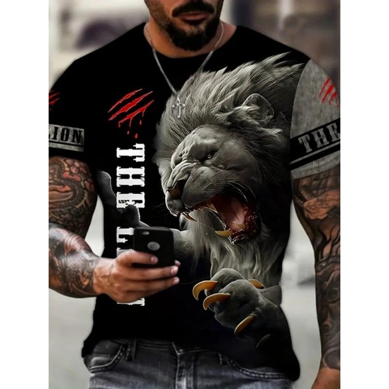 Stylish Tiger 3D Digital Pattern Print Men's Graphic T-shirts Causal Comfy Tees Short Sleeve Pullover Tops Men's Summer Outdoor