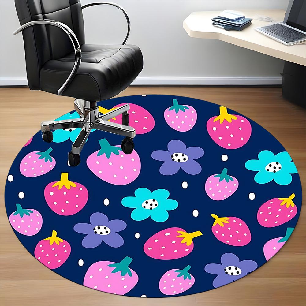 1pc Strawberry Floral Office Round Rug, Non-slip, Soft and Durable Office Rug for Interior Decoration, Perfect for Office,Decoration Yy260204074