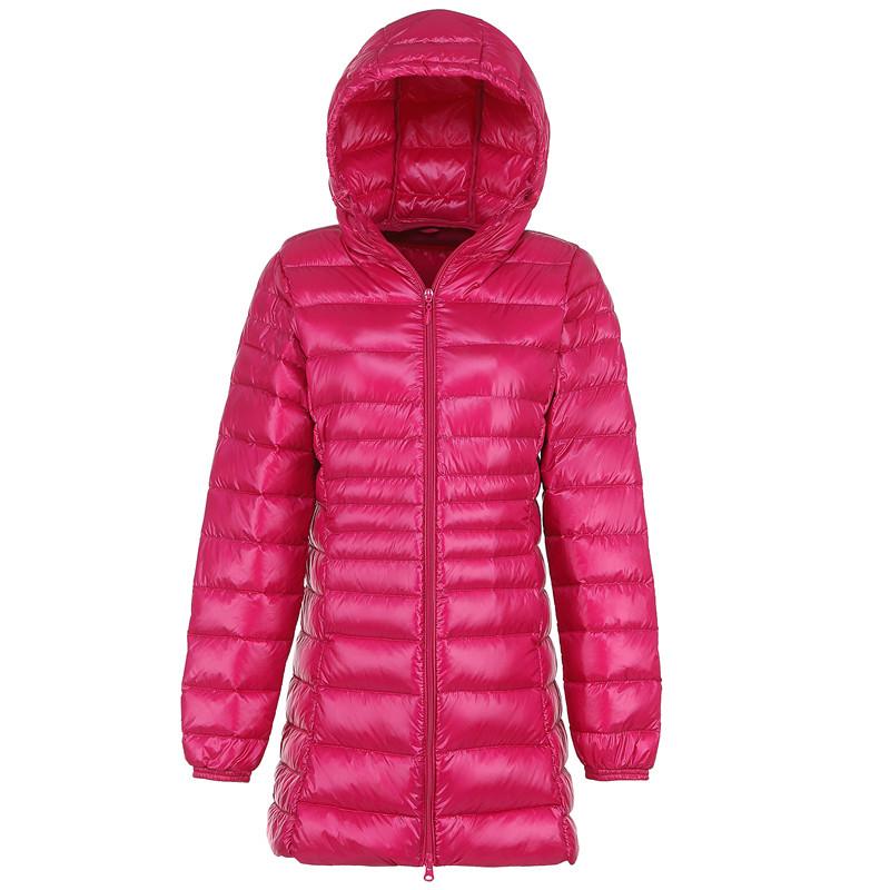 Women's Winter Hooded Down Jacket - Plus Size, Lightweight, Slim Fit, Mid-Length Coat