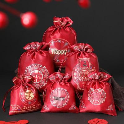 Elegant Wedding Celebration Candy Bags with Sunflower Seeds & Peanuts, No Folding Needed, High-End Drawstring Design, Handheld Cloth Bags.