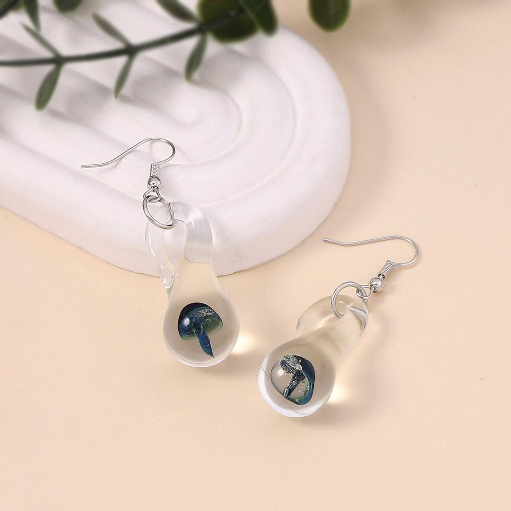 Niche creative irregular geometric transparent mushroom earrings twisted fun hollow personality female ear hook wholesale