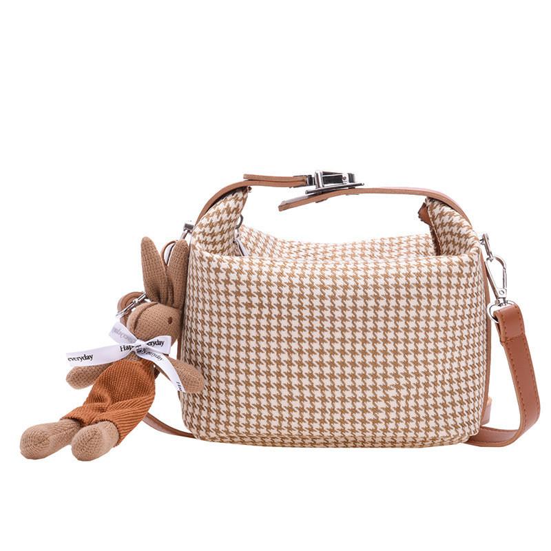 Simple Houndstooth Pattern Parent Child Shoulder Bag With Pendant For Kids Daily Use