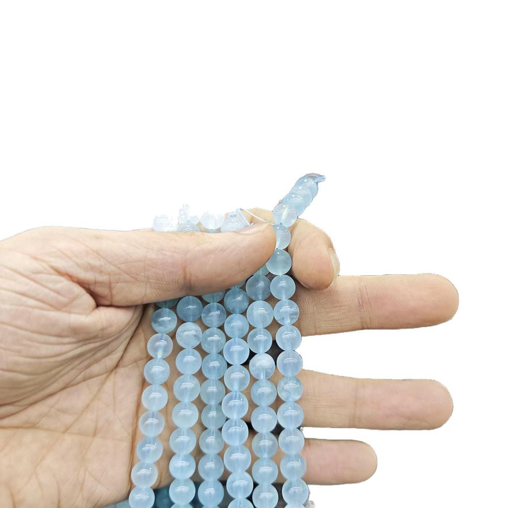 7A Natural Aquamarine Round Loose Beads - Semi-Precious Crystal for DIY Bracelet Jewelry Accessories