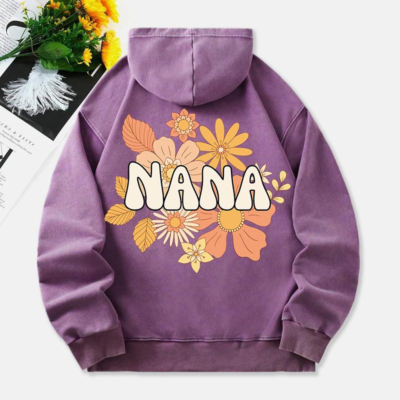 Fresh Flower Washed Hoodies Women Nana Letter Prints Cotton Sweatshirts Long Sleeves Pocket Oversize Hooded Clothes