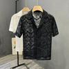 Men's Shirt New Short Sleeved Summer Thin Casual Retro Breathable Hollow Lace Top Out Elegant Hombre Fashionable
