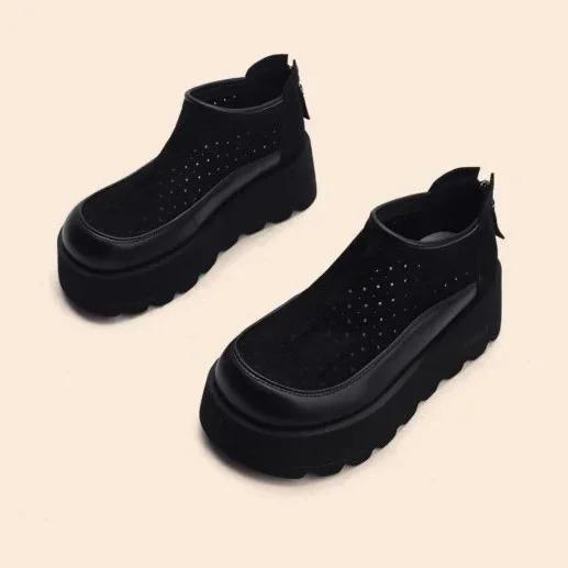 

Женские сандалии-ботинки на платформе, на молнии, сетчатый верх, ботильоны для платья и отдыха, дышащие, с круглым носком, римские, женские кроссовки 40 чёрный