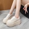Fashion 8 CM Women's Autumn Thick Bottom Shoes Breathable Microfiber Leather Vulcanize Flat Platform Sneakers White Walking Shoes