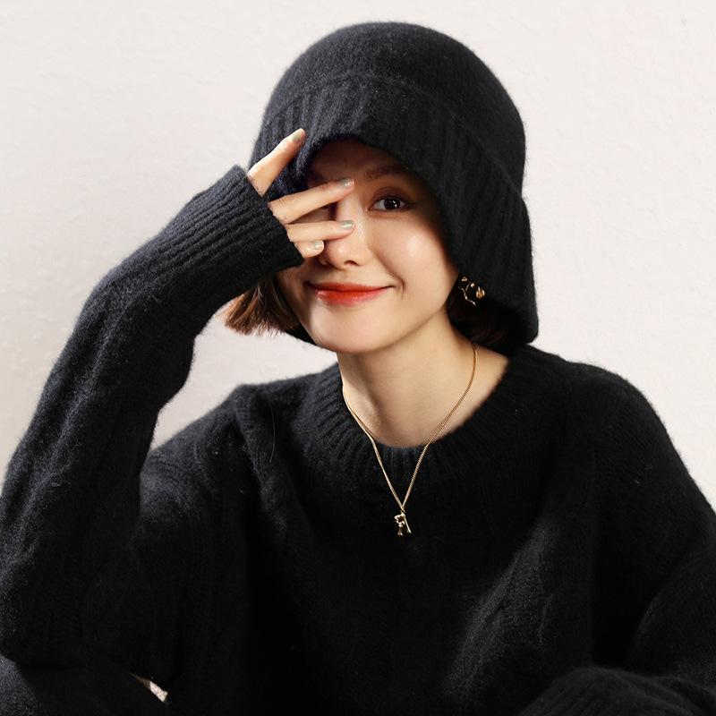 Cashmere Autumn and Winter New Women's Korean-style Flat Thickened Simple Fisherman Hat Top Knitted Hat