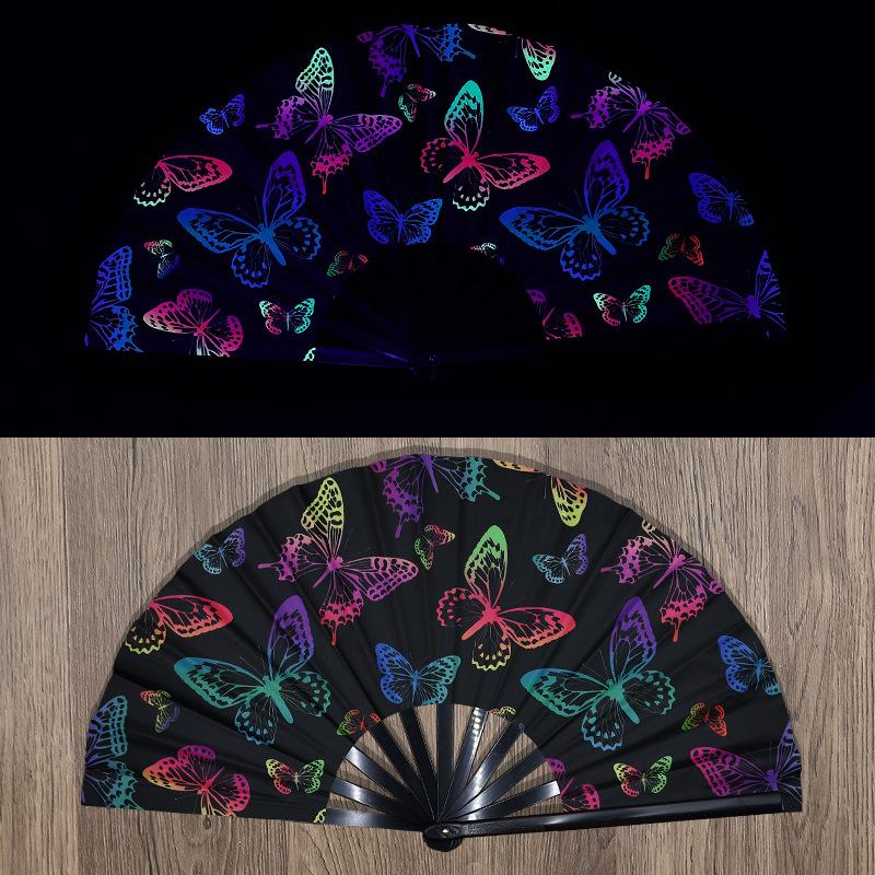 33cm Gradient Colorful Reflective Foldable Fan Large Folding Hand Rave Fan Chinese Japanese Music Festival Fan Dance Fan Gifts