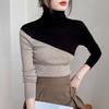 Halbhoher Strickpullover für Damen Herbst- und Winterdesign Sense Pullover Slim Fit Color Blocked Basisshirt