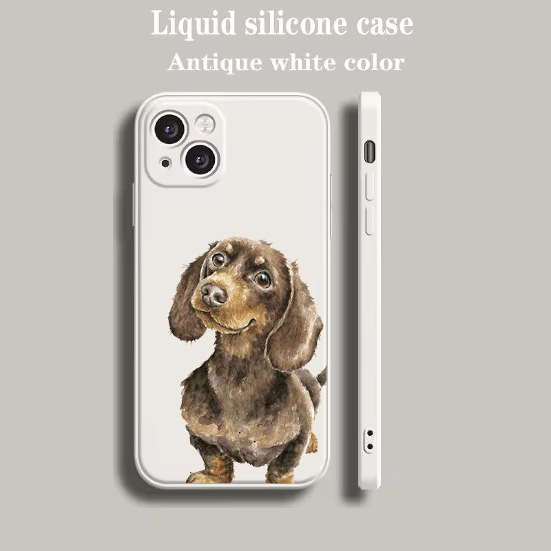 

Luxury Color Phone Case For iPhone 15 16 14 13 12 mini 11 Pro Max XS X XR SE 7 8 Plus Silicone Beige Cover Dachshund Sausage Dog iPhone 15