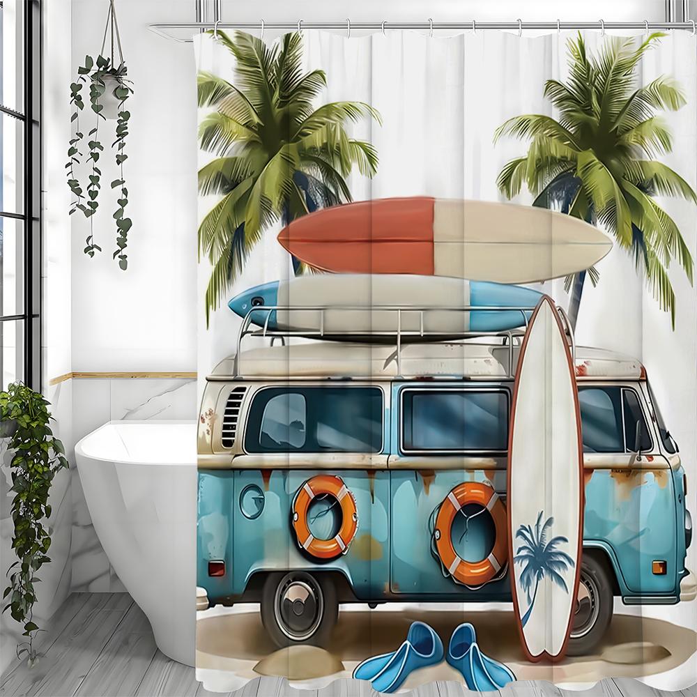 

Летний пляж Океанский синий Кемпер Доска для серфинга Занавеска для душа, Декоративная занавеска для душа для ванной, Водонепроницаемая занавеска для душа с H 180*180cm