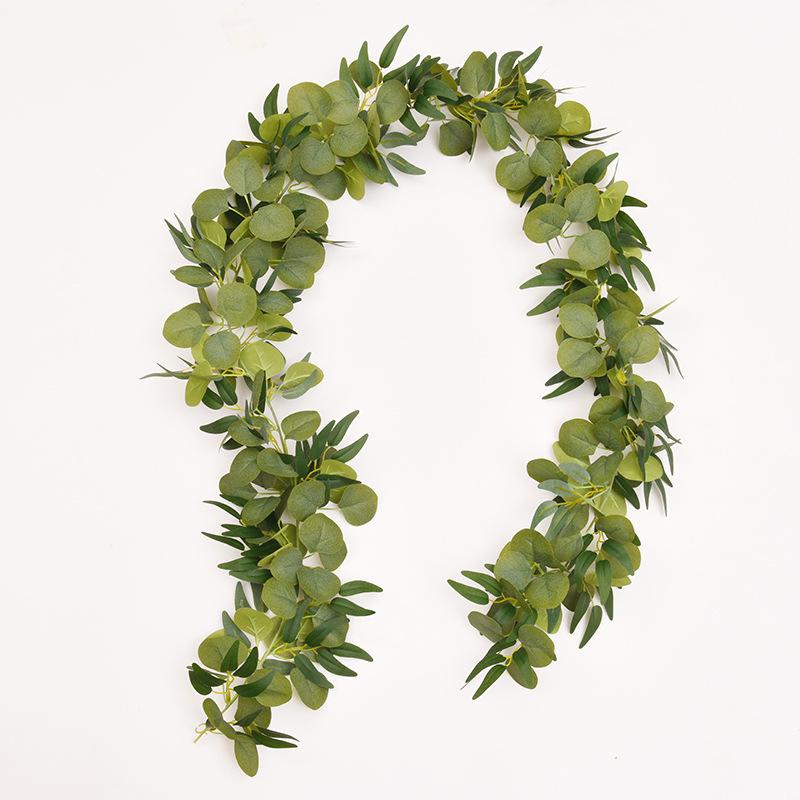 2M Artificial Eucalyptus Garland Fake Ivy Vines Greenery Rattan Plants Wreath for Wall Room Garden Wedding Decoration 49 Heads