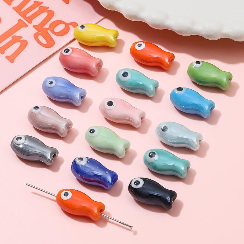 10Pcs/Lot Colorful 10X20Mm Fish-Shaped Beads Ceramic Spacer Loose Bead For Jewelry Making Findings Diy Bracelet Necklace