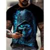 Men's Summer Casual T-Shirt 3D Golden Lightning Skull Print Short Sleeve Streetwear