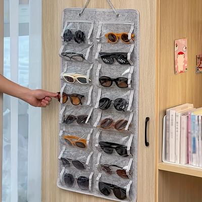 1pc Wall-Mounted Glasses Organizer with 16 Felt Slots - Dust-Proof,Multi-Functional Hanging Organizer for Home/Office