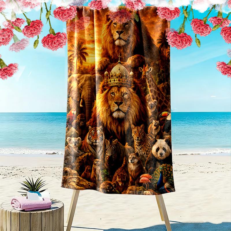 Strandtuch mit Afrikanische Tiere Print, Großes Weiches Schnelltrocknendes Handtuch für Strand Camping Schwimmen