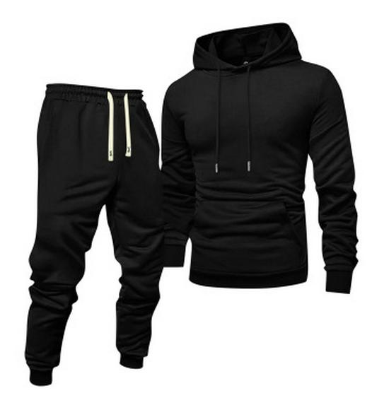 Men's Autumn Casual Hooded Sweatshirt & Solid Color Sweatpants Set
