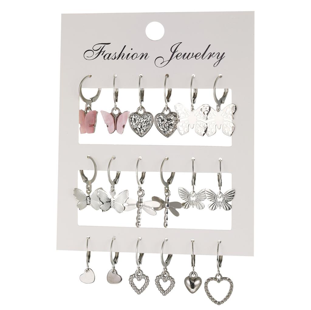 9 Pcs Cute Butterfly Heart Drop Earrings Set Fashion Gold Silver Color Girls Geometric Metal Acrylic Earrings 2026 Jewelry Gifts