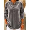 Autumn Winter New Women's Gold Velvet Top Casual Loose V-Neck Button Long Sleeve T-Shirt Velour Tee