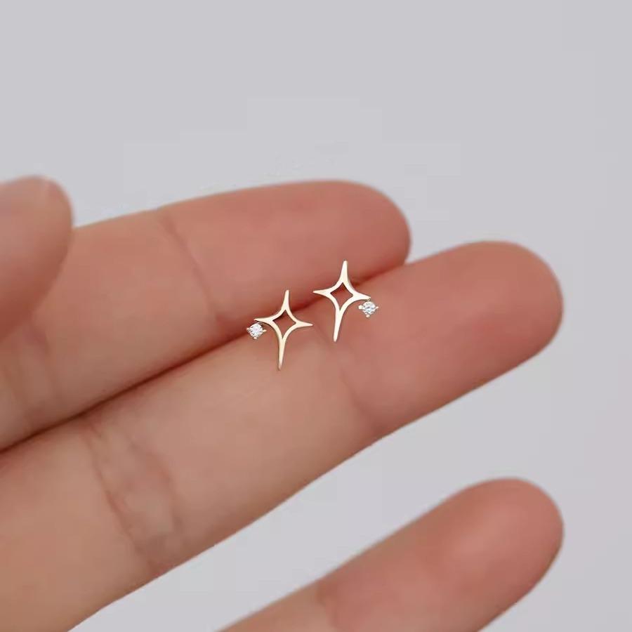 

925 Sterling Silver Plating 14K Gold A Zirconia Hollowed Star Earrings for women Simple Fashion Temperament Light Luxury Jewelry Silver звезда