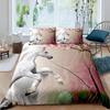 White Horse Pink Cherry Blossom King Full Bedding Set Watercolor Floral Duvet Cover Animal Quilt Cover Polyester Comforter Cover