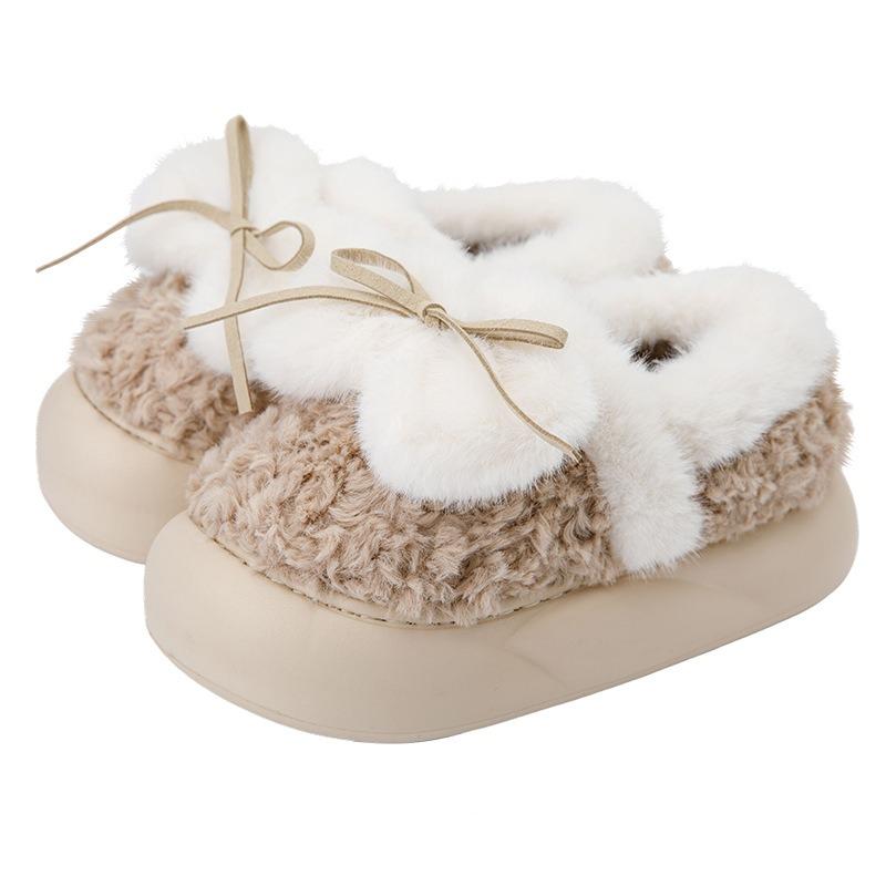 Bag heel cotton slippers women's autumn and winter cute bow indoor floor thick sole fluffy cotton shoes can be worn outside