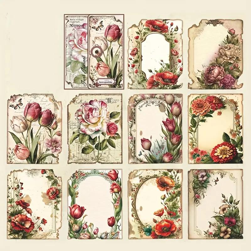 30pcs Vintage Scrapbook Paper Retro Aesthetic Decorative Materials, Flowers Birds,For Planner Junk Journal, DIY Crafts