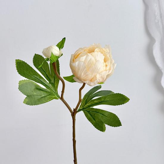 Real Touch Peony Bouquet 1 Bloom 1 Bud Artificial Peony Flower Faux Silk Floral Arrangement for Home Vase Wedding Centerpiece Party Decor