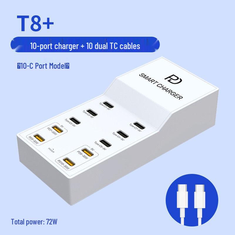 72W Inteligentna Listwa Ładowarki USB z Wieloma Portami do Szybkiego Ładowania Telefonów Android, Apple, Type-C