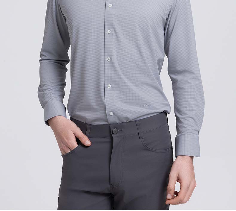 [Containing Mulberry Silk] Langdeng Spring/Summer Anti Wrinkle Men's Formal Shirt with Grid Pattern Business Casual Long Sleeve Shirt for Men