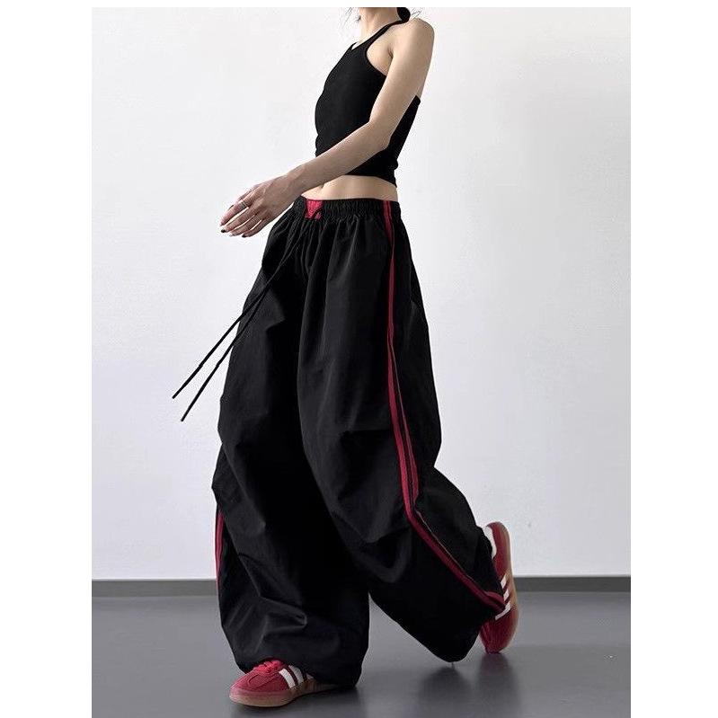 American retro summer new quick-drying overalls splicing loose sports and leisure thin Spice Girl trousers paratrooper women