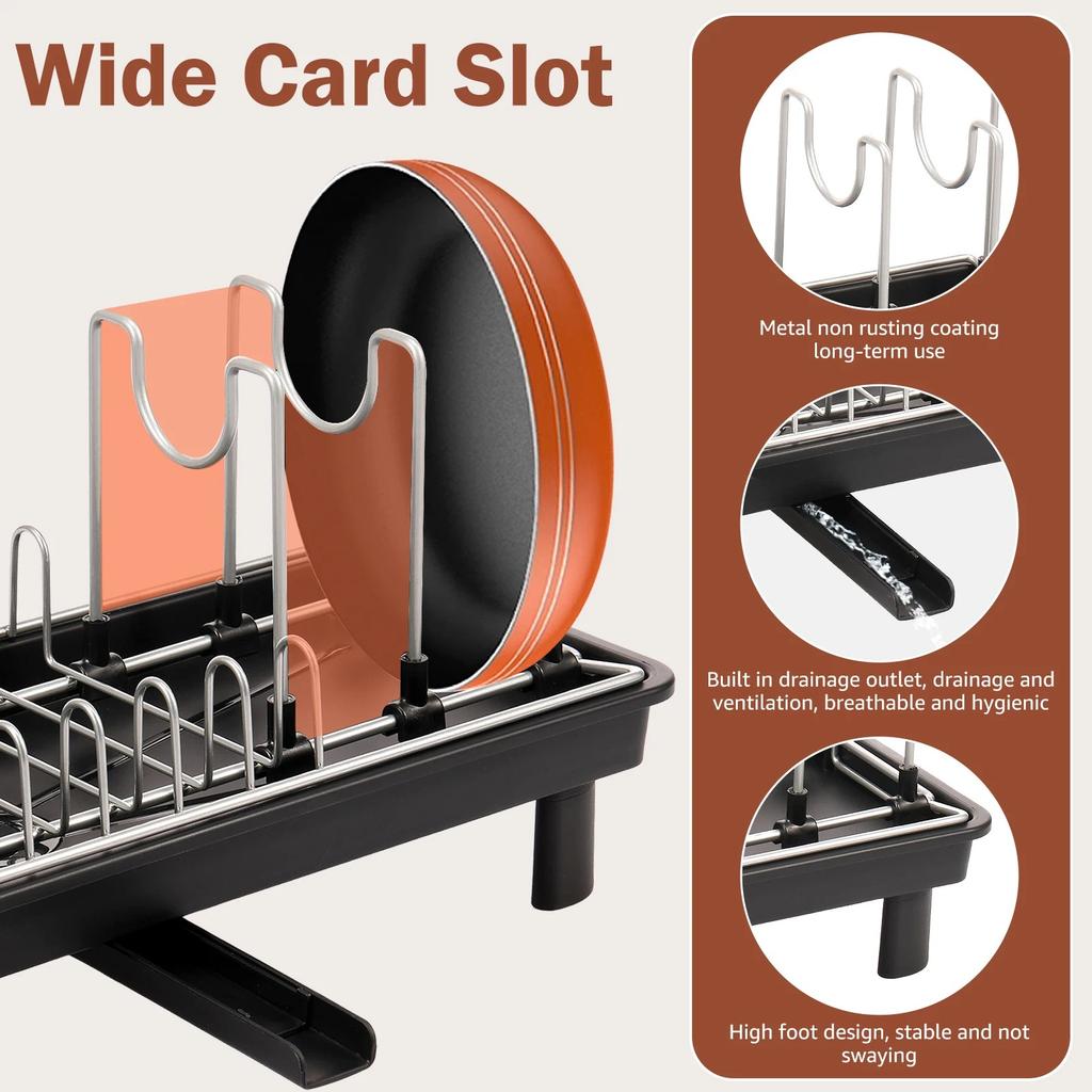 Dish Drying Rack for Kitchen Counter Multifunctional Flatware Dish Drainer Large Capacity  Rustproof Utensil Holder for Sink.