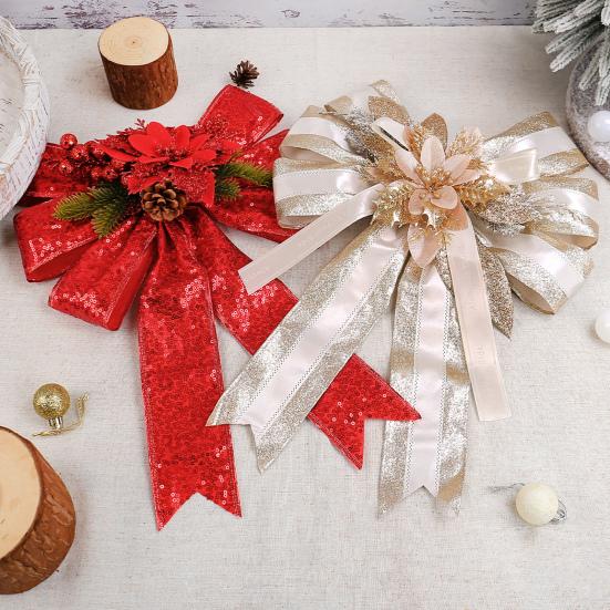 Christmas Tree Pendant Bow Large Champagne Christmas Wreath Bow Stunning Gift Bow Knot Wedding Mother Day Decoration