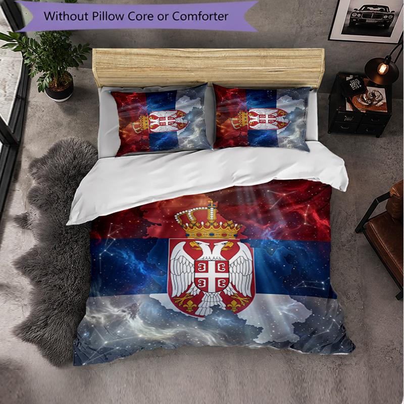 Serbia Pattern 3 Pieces Bedding Set Soft Microfiber Duvet Cover with Pillow Cases for Bedroom