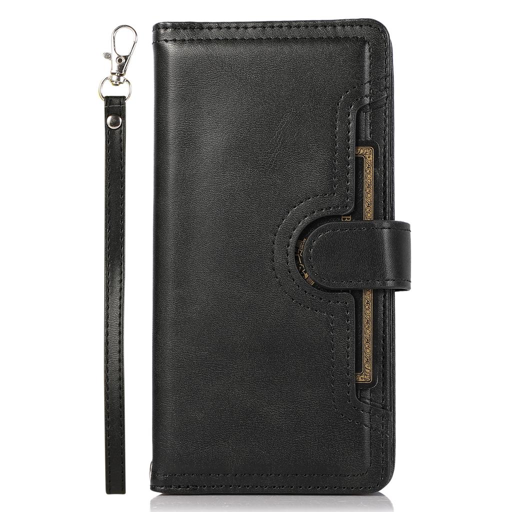For iPhone 15 Pro Split Leather Stand Cover Multiple Card Slots Wallet Phone Case with Strap