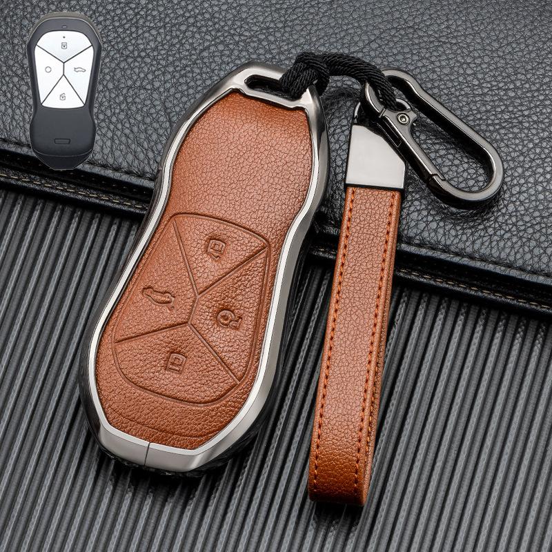 Signal Unobstructed, Suitable for Xiaopeng P7 G9 G3 P5 Metal All-inclusive Double-sided Leather Car Key Protective Case